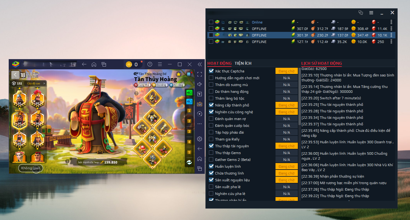 Giao diện WhaleROK quản lý nhiều tài khoản Rise of Kingdoms